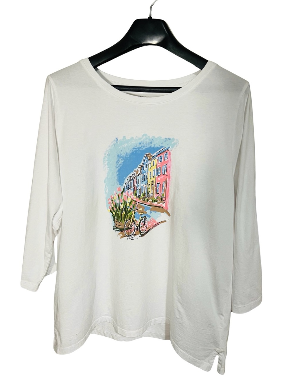 Talbots Plus 2x White Graphic 3/4 Sleeve Women's Top 💯 Cottom